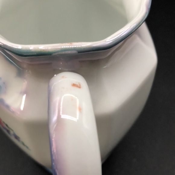 Vintage Blue Lusterware White with Pink  Floral Transfer Jug Made in Germany - Picture 5 of 7